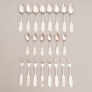 A 30-piece set of 'Torne River Valley' silver cutlery with engraved floral decoration, Sweden 1976-97.