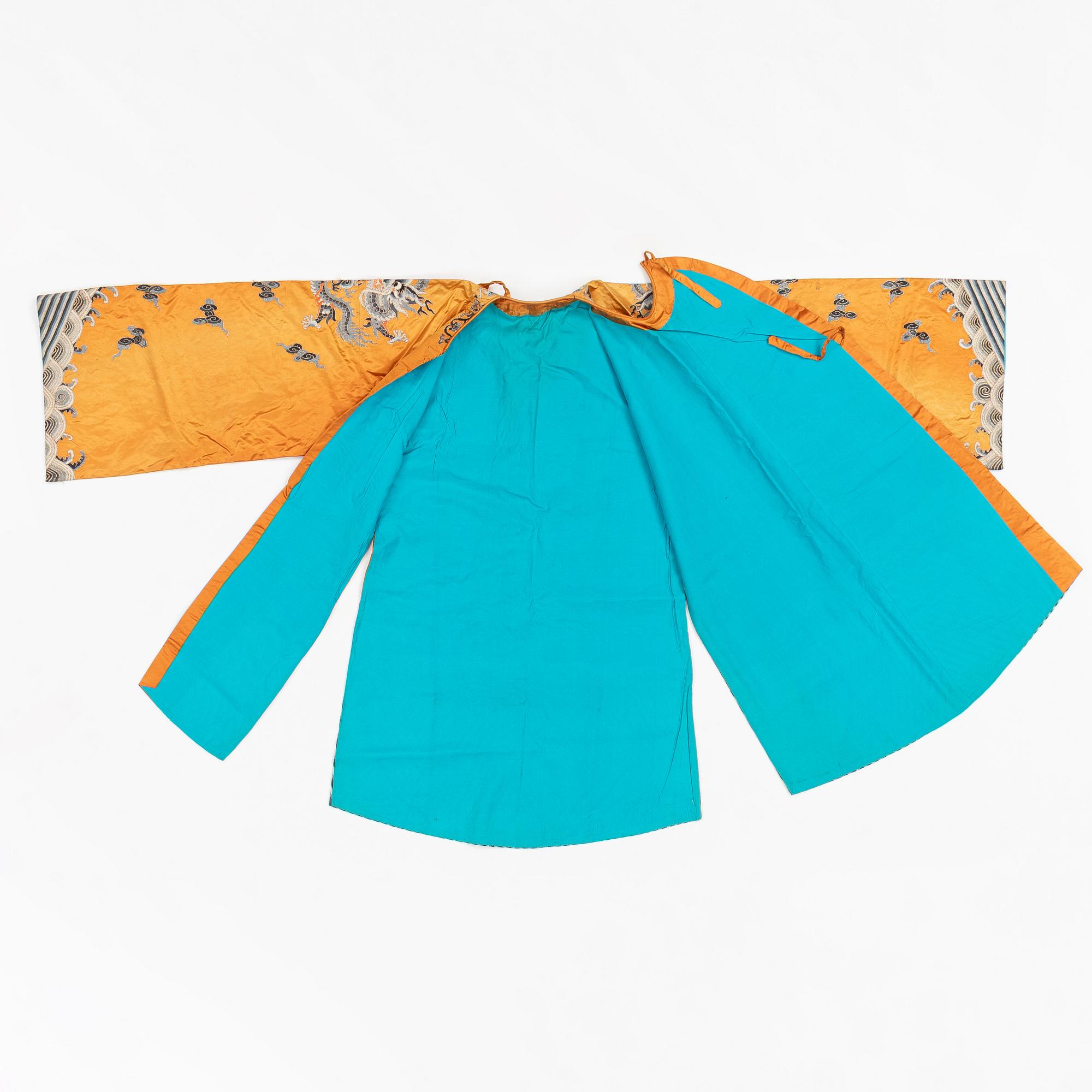 A Chinese embroidered silk robe, 20th century.