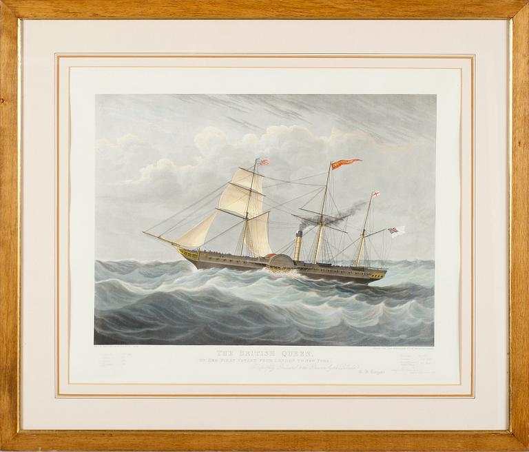 LITOGRAFISKA TRYCK, 2 st, bl a efter W J Huggins, 1800-/1900-tal.