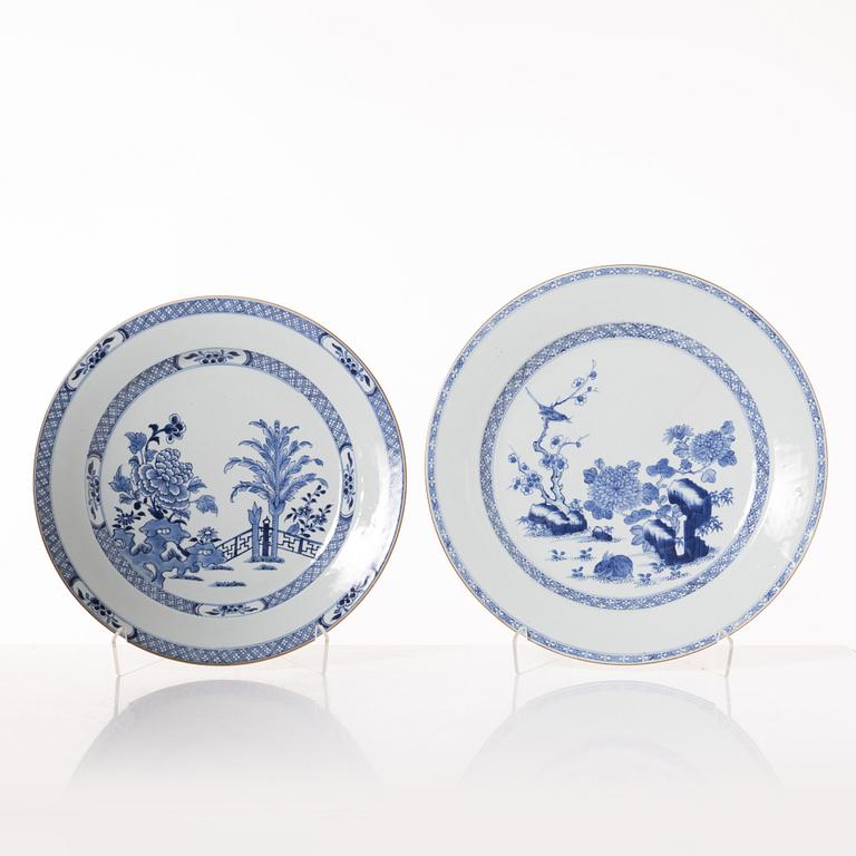 A group  of three serving dishes, a serving bowl, a cup, and seven plates, porcelain, including China 18th century.