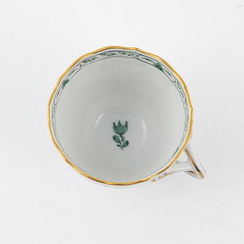 Kaffekoppar med fat, 9 st, porslin, "Indische Malerei Grün", Meissen, 1900-tal.