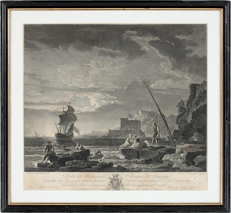 JOSEPH VERNET, efter, kopparstick, graverad av J.J Balechou, 17/1800-tal.