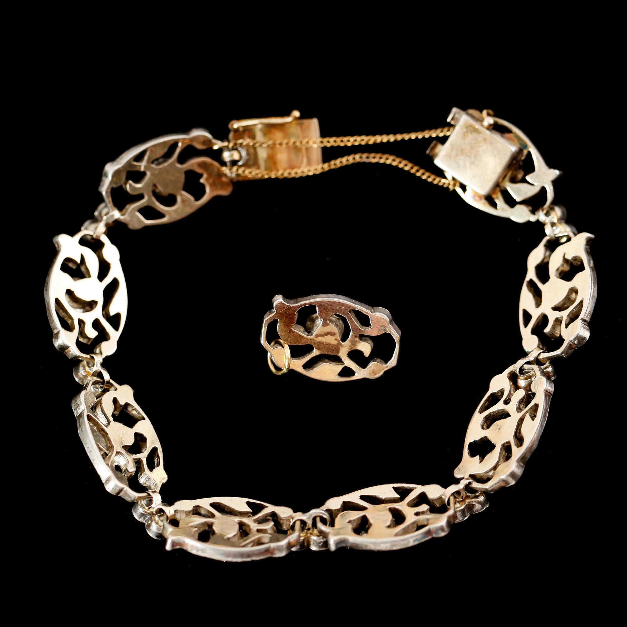 ARMBAND, silver och guld, med rosenslipade diamanter, 1800-/1900-tal.