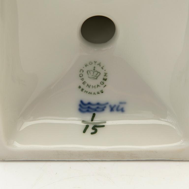 Royal Copenhagen, Candelsticks, a pair, blue and white porcelain, Denmark, 1969-1974.