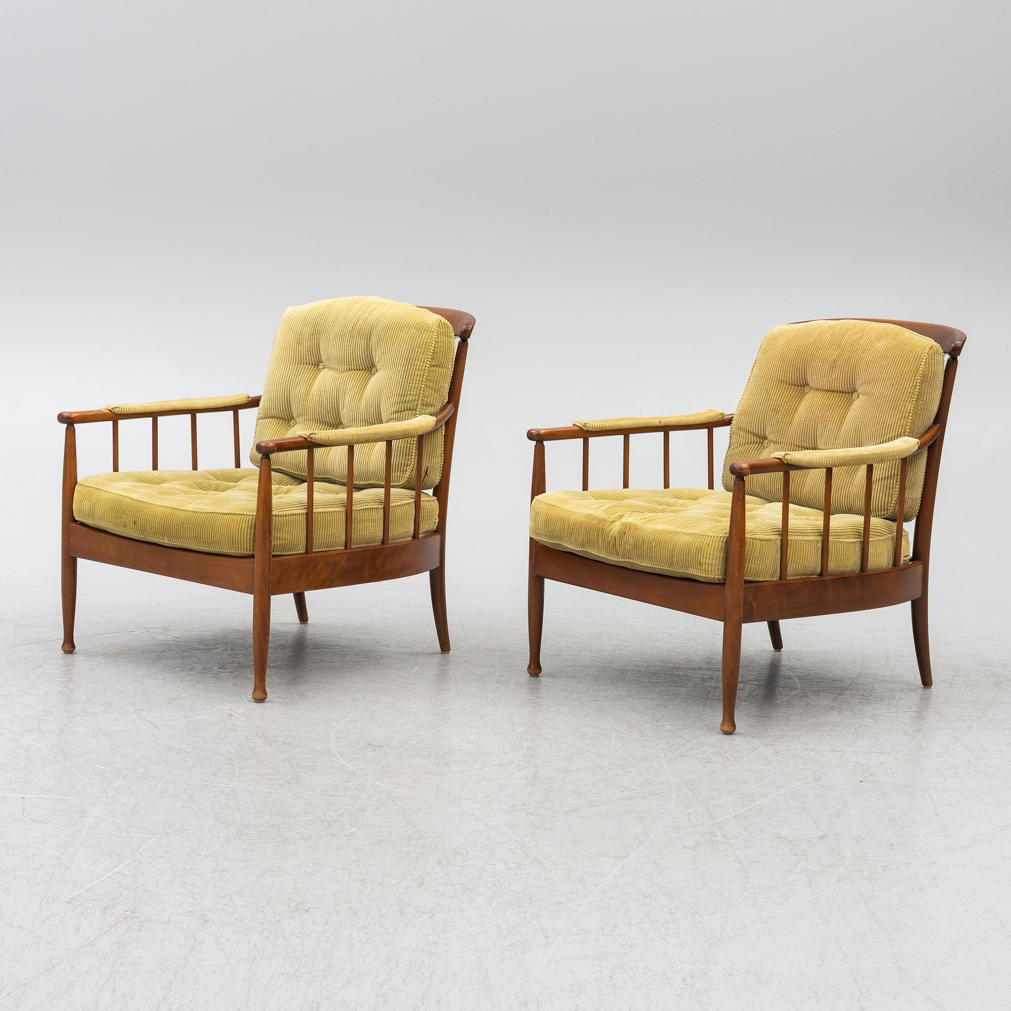 Kerstin Hörlin-Holmquist, A pair of "Skrindan" armchairs, OPE-Möbler, mid-20th century.