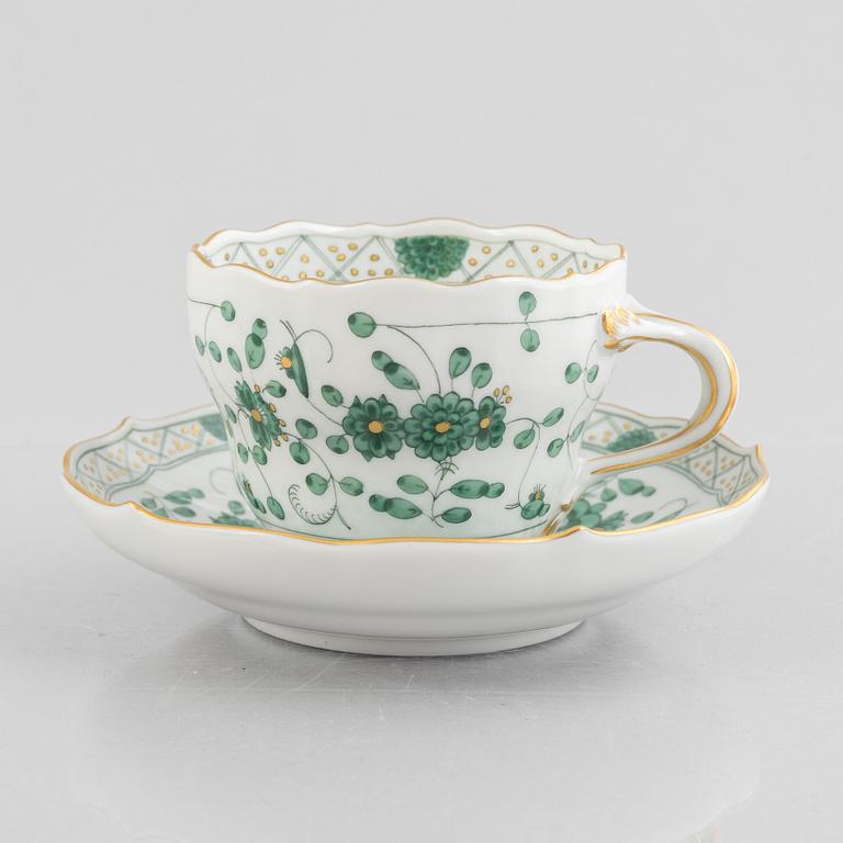 Mat- och kaffeservis, 72 delar, porslin, "Indische Malerei Grün", Meissen, Tyskland.