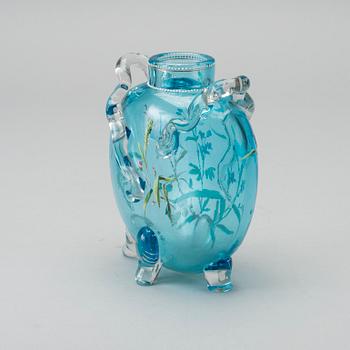 ERNEST LEVEILLÉ, a signed handpainted glass vase.