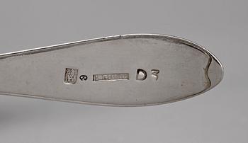 RESEBESTICK I ETUI, 4 delar, silver, Lars Biugg, Jönköping, 1810. Tot ca 270 gram.