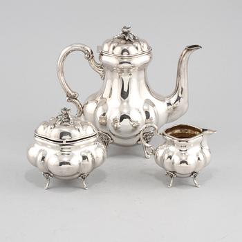 KAFFESERVIS, 3 delar, silver, importstämplar, 1900-tal. Vikt 850 g.