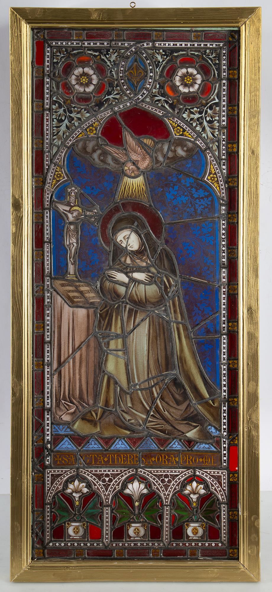 A stained glass window with St Theresa, late 19th Century.