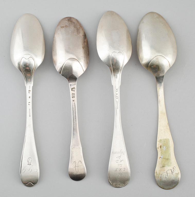 MATSKEDAR, 4 st, silver, olika modeller, 1700-/1800-tal. Vikt ca 246 gram.