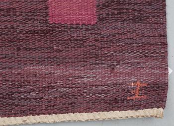 CARPET. "Rosengård". Flat weave (Rölakan). 264 x 196 cm. Signed JJ EE (?).