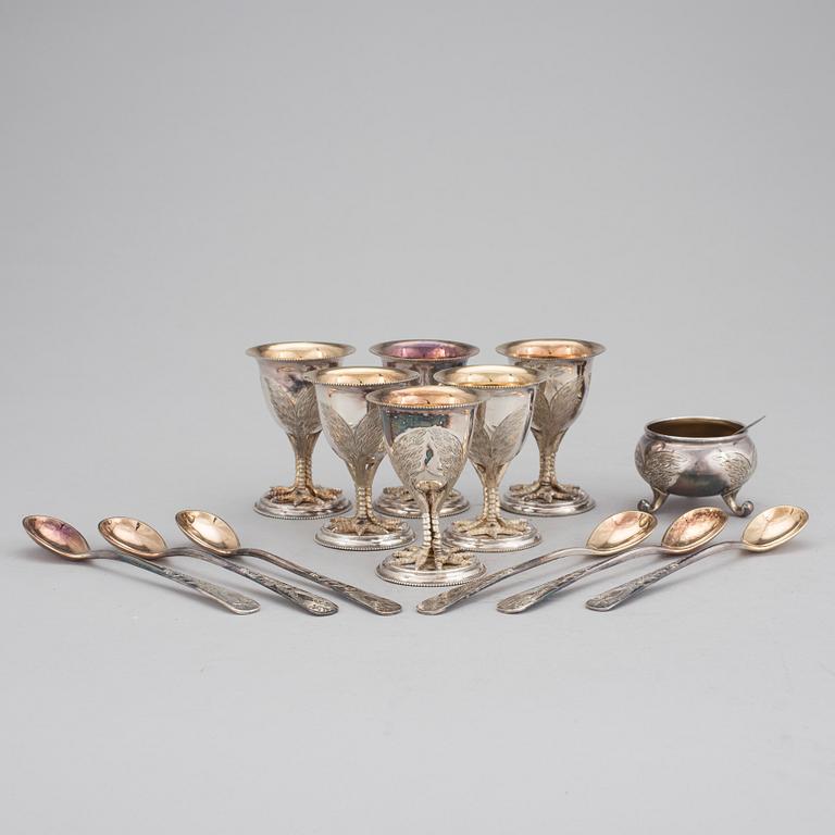 ÄGGSERVIS, nysilver, Otto Lindberg, Stockholm, 1900-talets början.