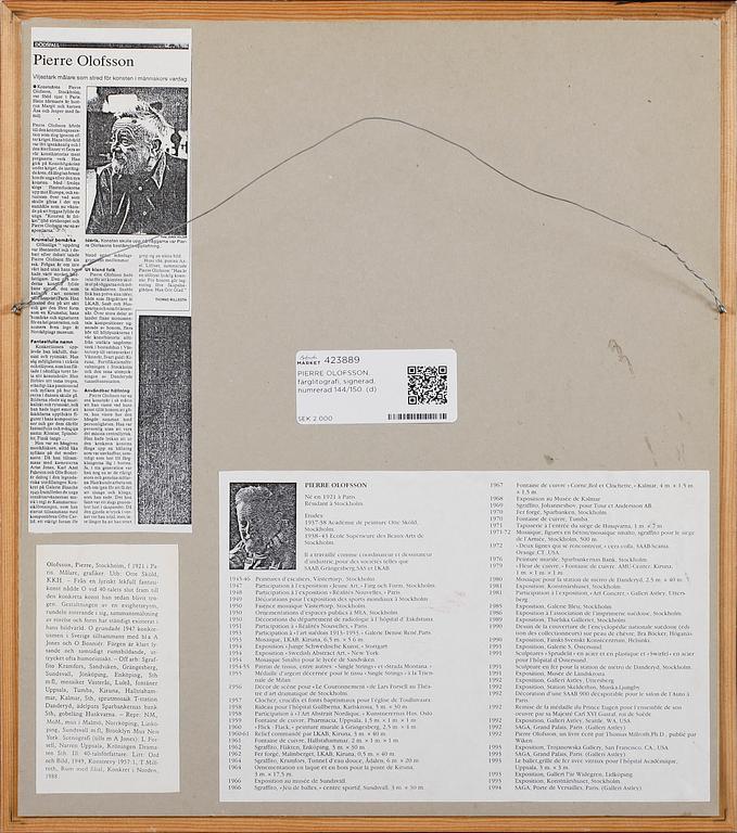 PIERRE OLOFSSON, färglitografi, signerad, numrerad 144/150.