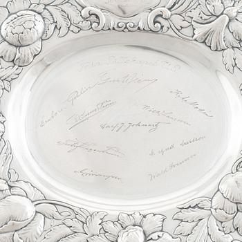 A Swedish silver Baroque style dish, mark of GAB, Stockholm 1936.