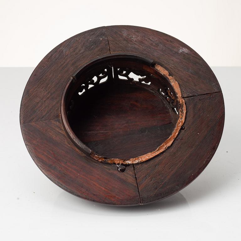 A group of Chinese hardwood stands and a cover, Qing dynasty and later.