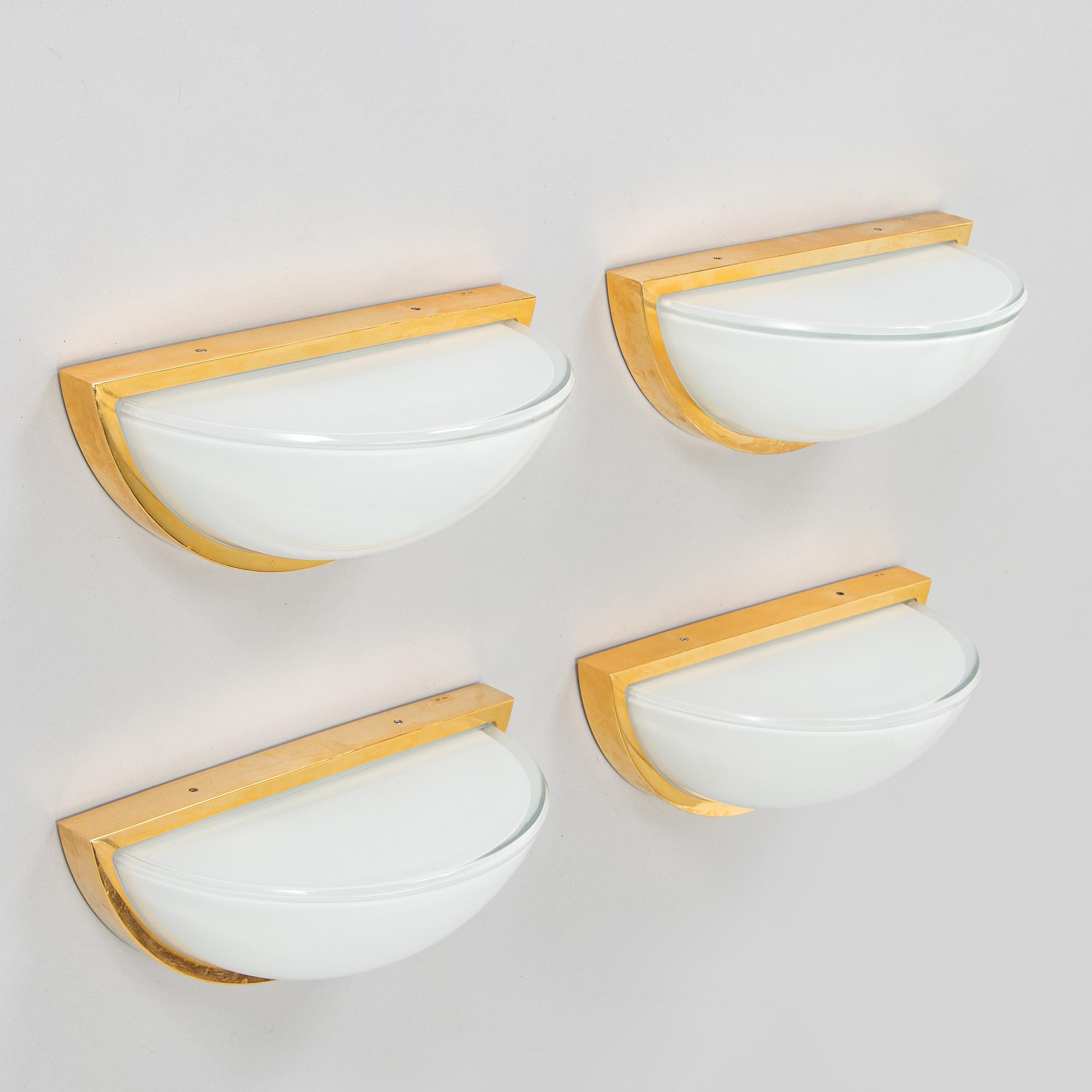 A set of four late-20th century wall lights, Glashütte Limburg, Germany.