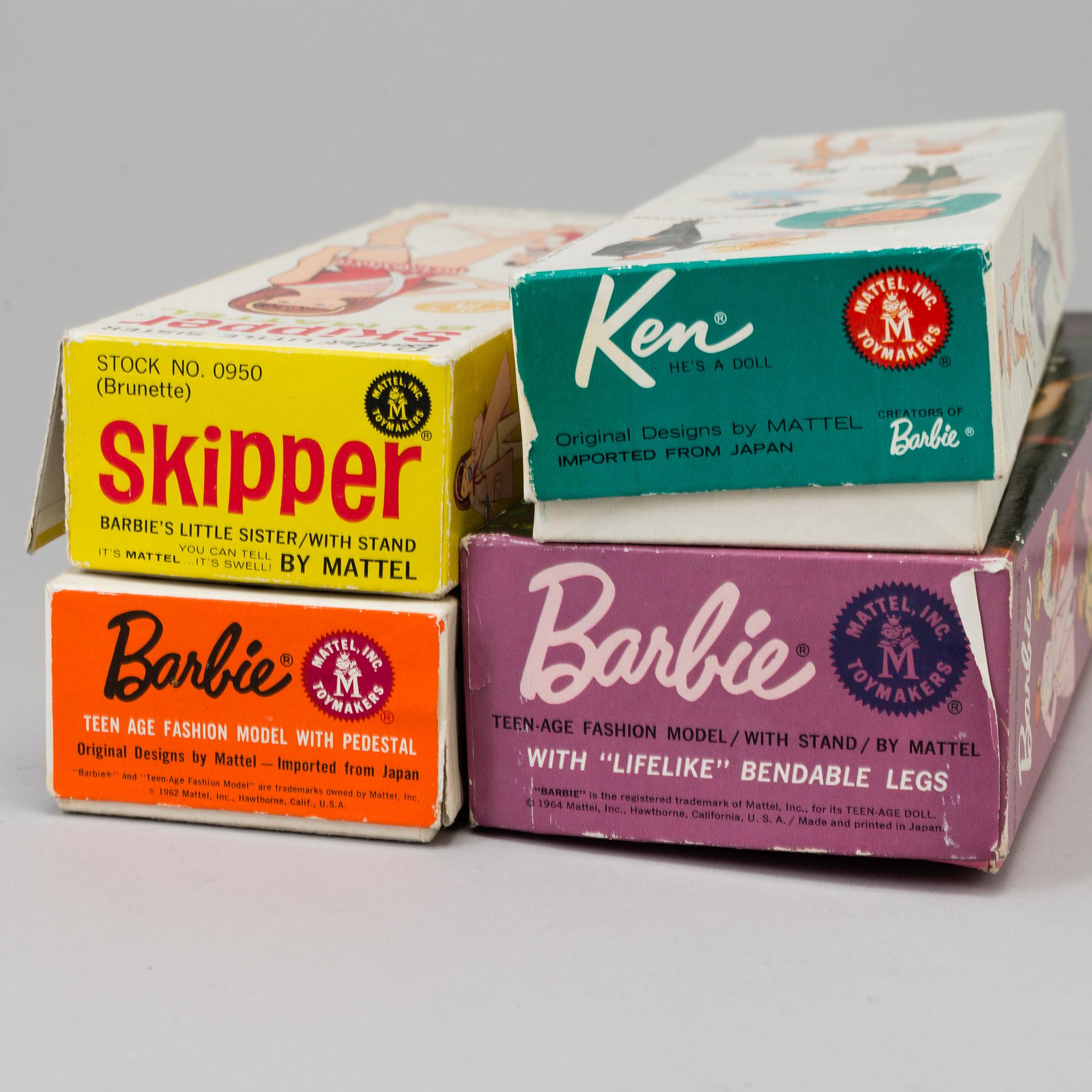 4 Barbiedolls, mattel 1960's.