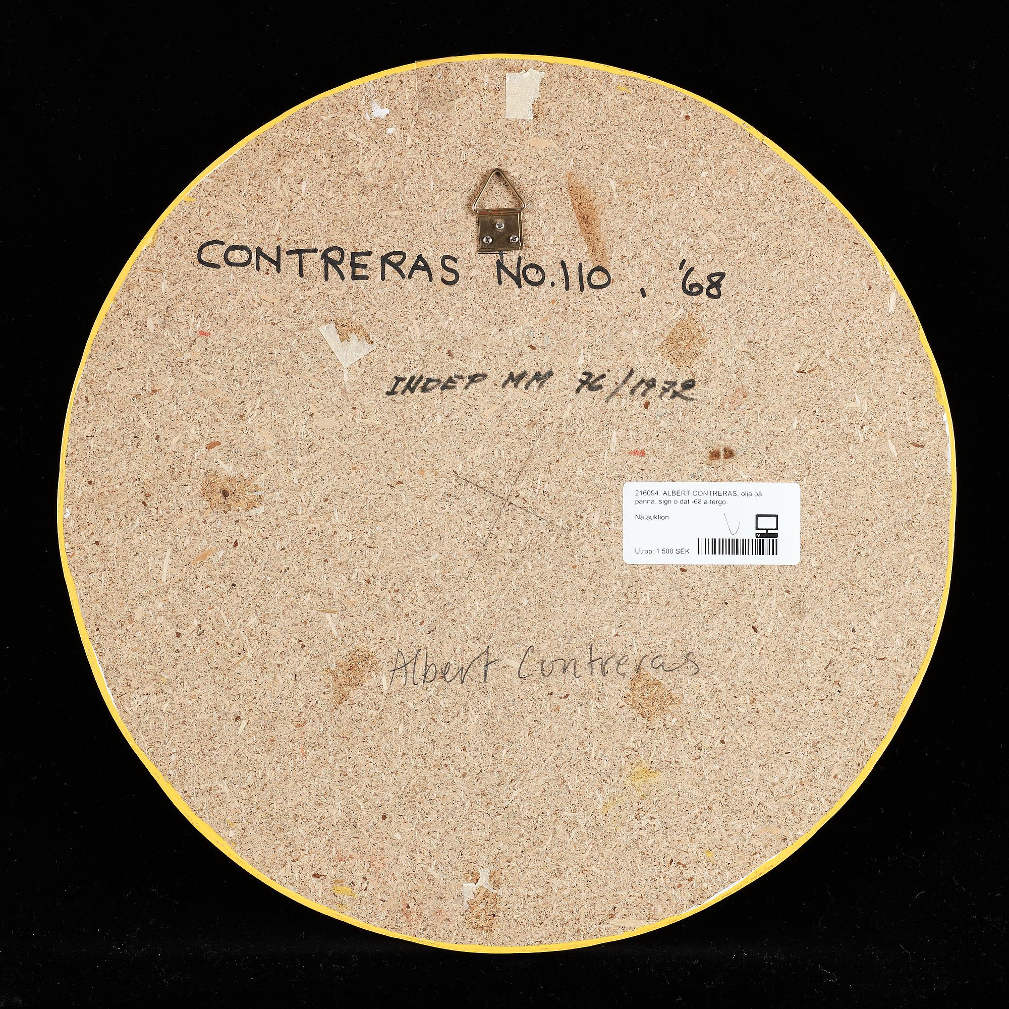 ALBERT CONTRERAS, olja på pannå, sign o dat -68 a tergo.