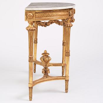 A Gustavian giltwood and marble console table, Stockholm, late 18th century.