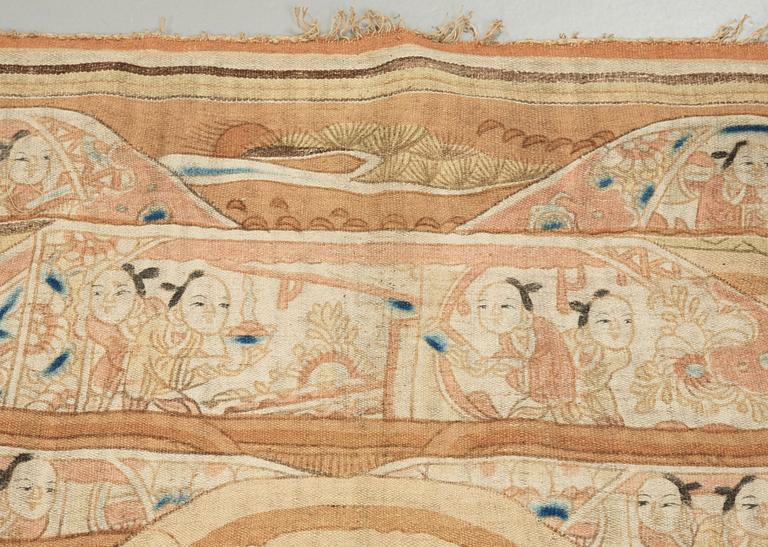 A PAINTED TEXTILE, a semi-antique Chinese, 202 x 150,5 cm.