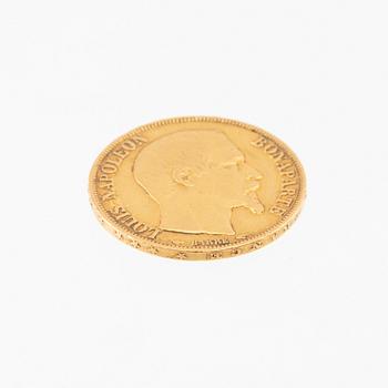 Gold coin 20 francs 1852 France Louis Napoleon.