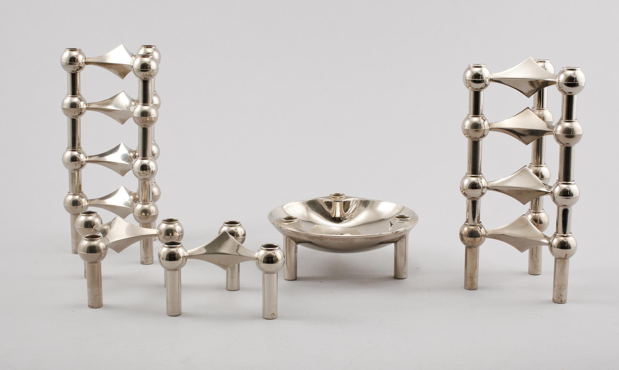 LJUSSTAKAR, 10 st, samt SKÅL, Ceasar Stoffi, Nagel, 1900-talets andra hälft.