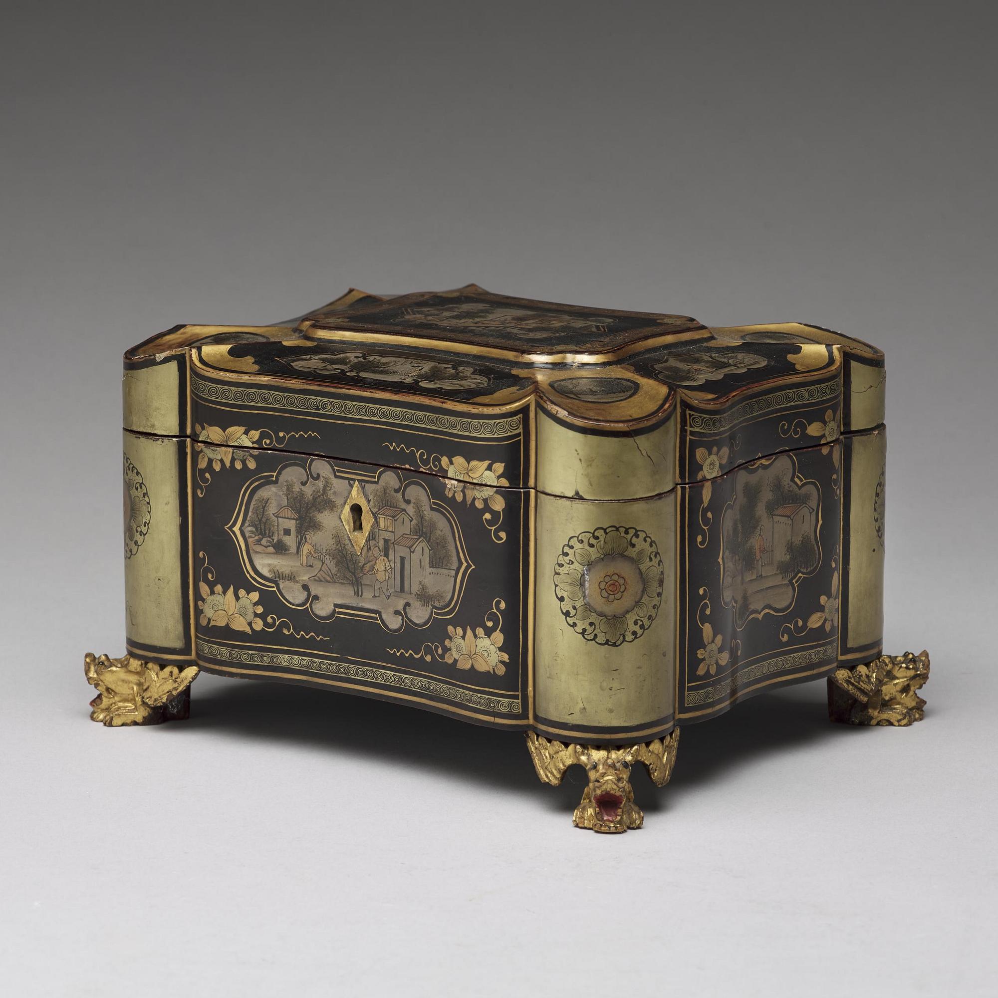 TESKRIN, lack med tenninsats. Qingdynastin, Kanton, 1800-tal.