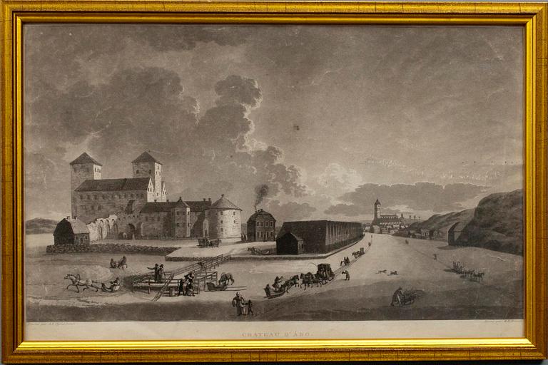 AKVATINT, Åbo slott, ritad av A.F. Skjöldebrand, gravör M.R. Heland. 1800-talets första hälft.