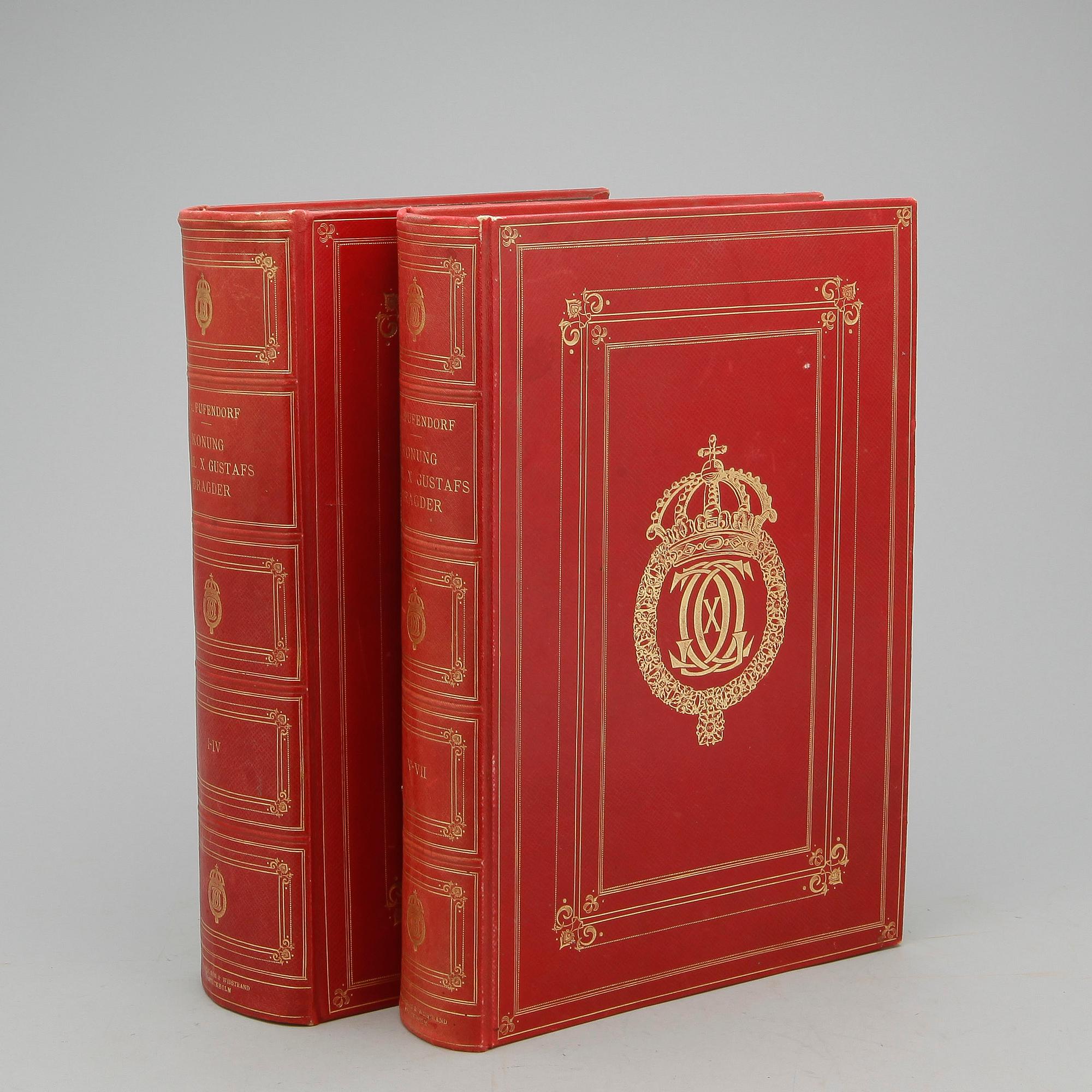 BÖCKER, 2 vol, "Konung Carl X Gustafs Bragder", Samuel von Pufendorf, Wahlström & Widstrand, 1915.