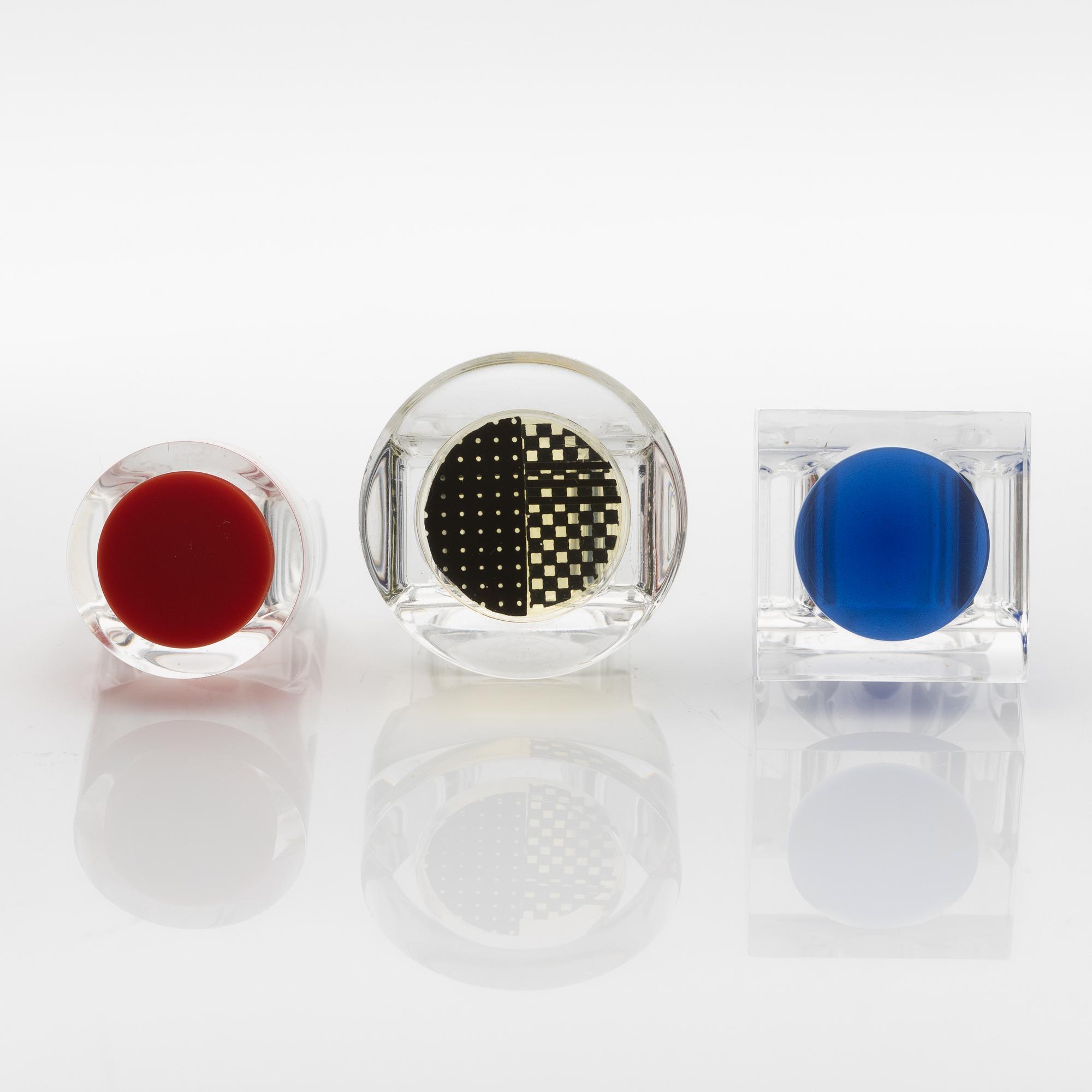 Siv Lagerström, three acrylic plastic rings, 1970s.