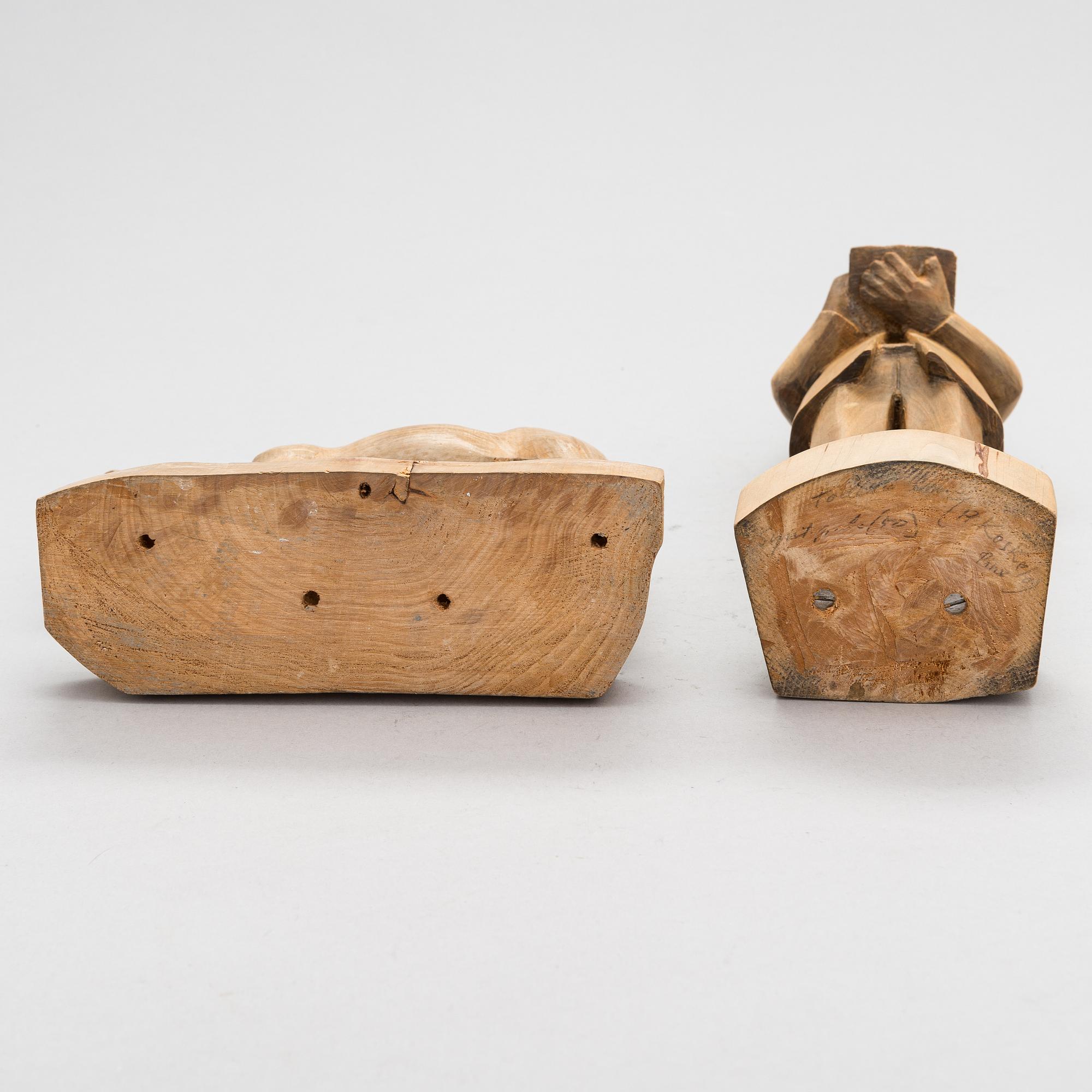 Albin Kaasinen, two wooden sculptures, one signed and dated -55.