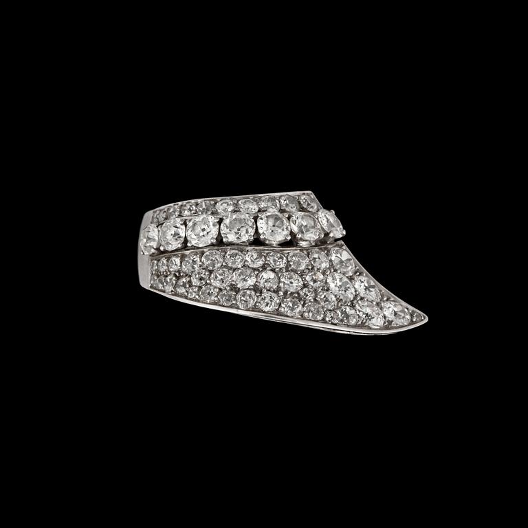 An old-cut diamond, total carat weight circa 4.00 cts, ring. Engraved Tiffany & Co.