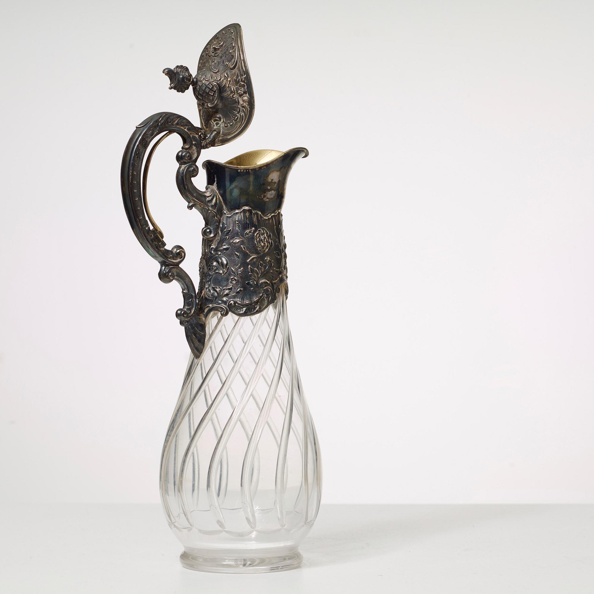 VINKANNA, glas, silver, otydliga stämplar, möjligen Tyskland, svensk kontrollstämpel, sent 1800-tal.
