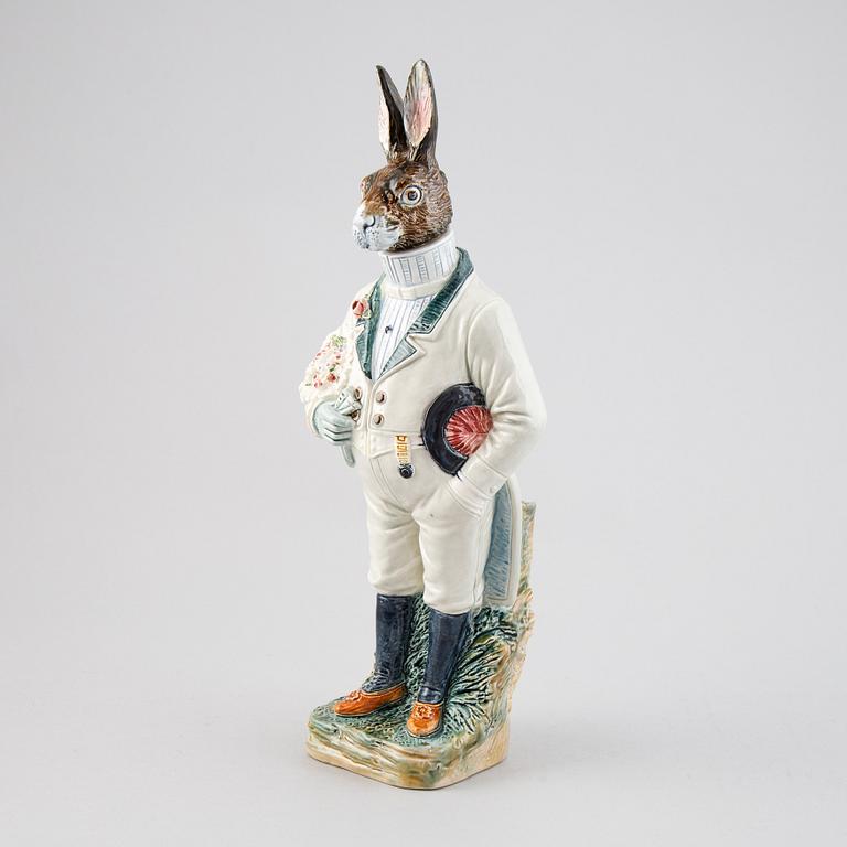 A German B&L Gesetzl Gesch Majolica Hare Decanter, circa 1900.