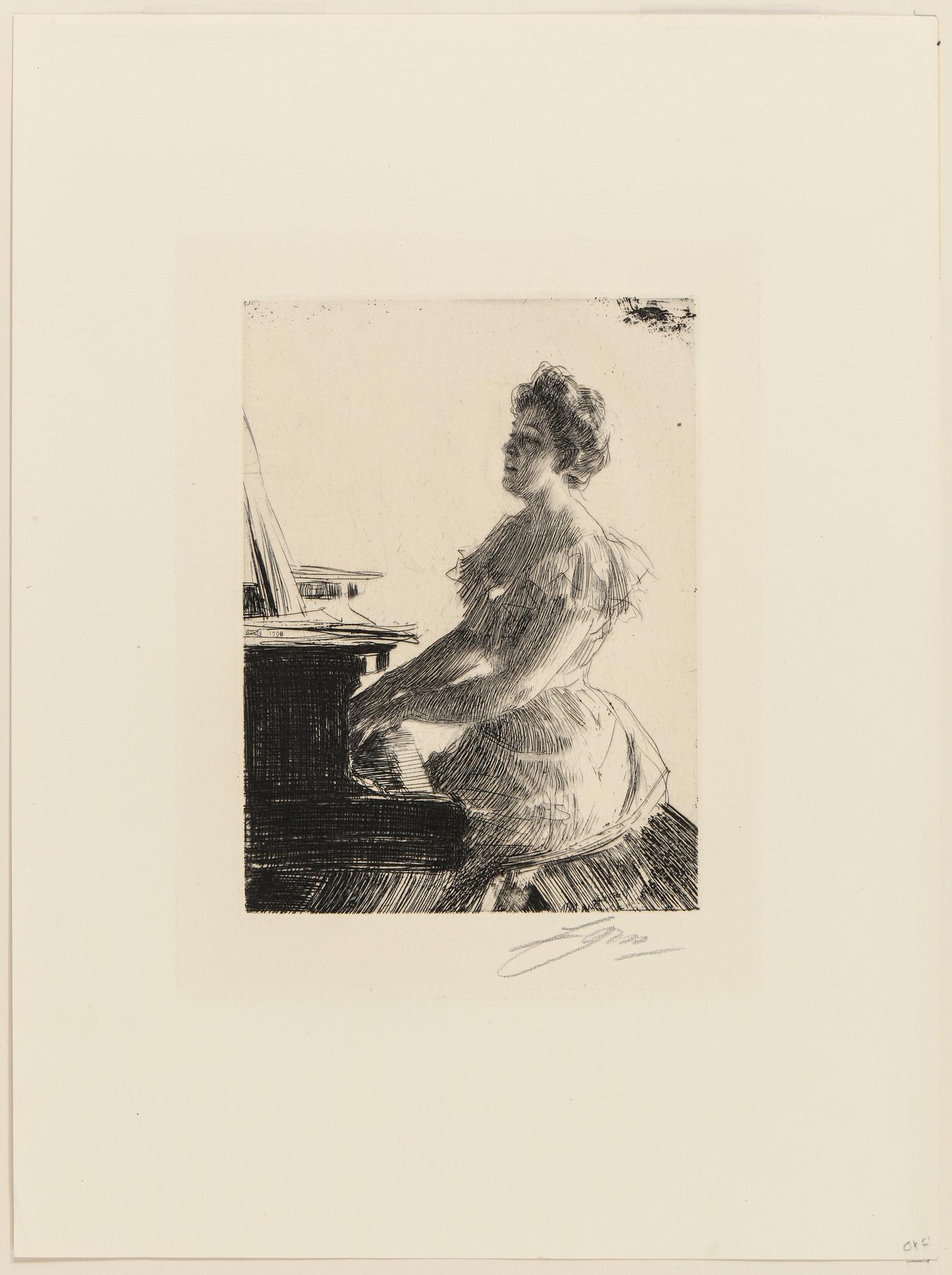 ANDERS ZORN, etsning, "Vid Pianot", signerad med blyerts, signerad och daterad 1900 i plåten.