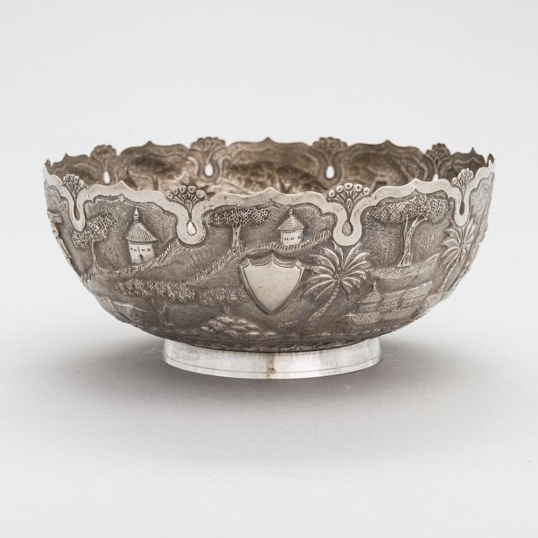 A repoussé silver bowl, mid-20th century.