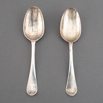 A matched pair of Swedish 18th century silver spoons, marked Uppsala.