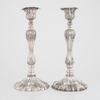 Gustaf Möllenborg, ljusstakar, ett par, silver, Stockholm, troligen 1857.