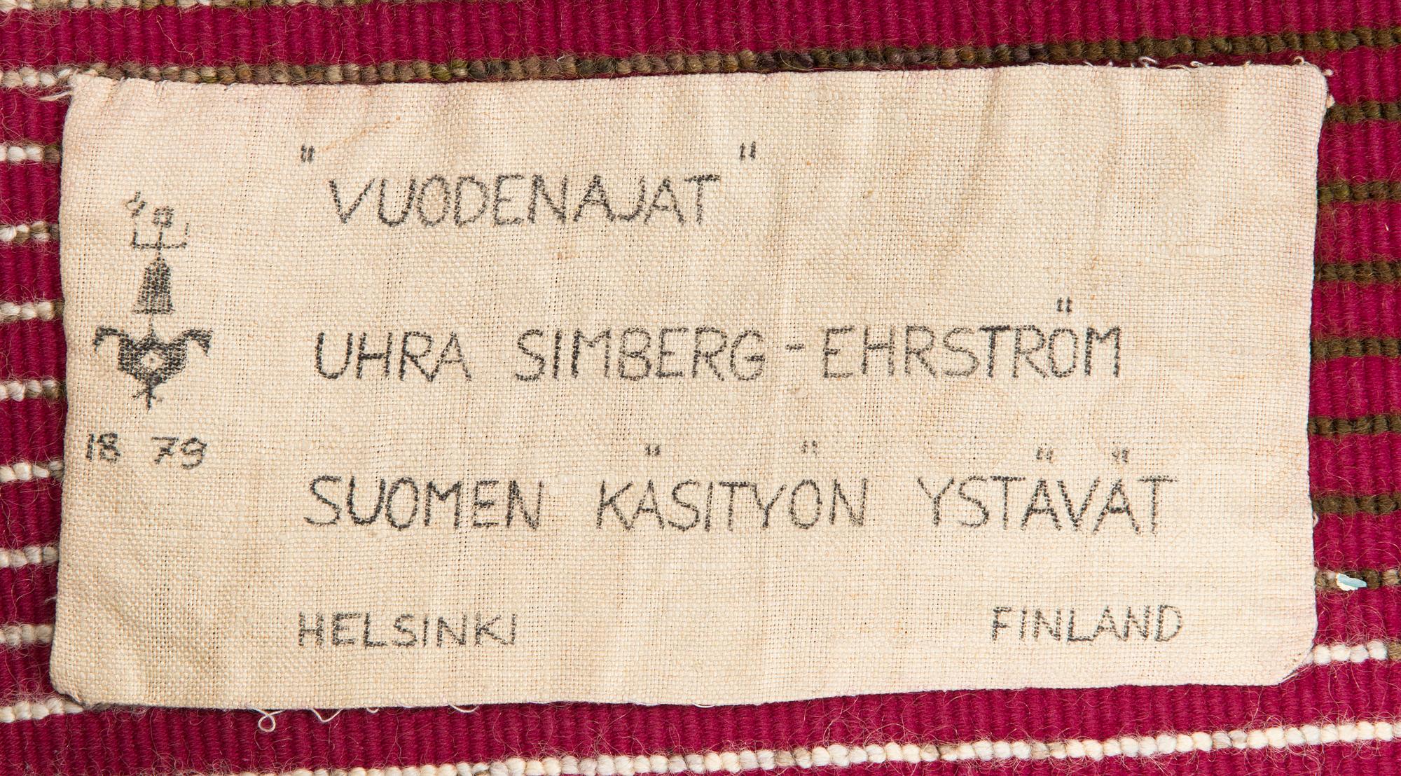 Uhra-Beata Simberg-Ehrström, rya/ryamatta för Finska handarbetets vänner. Ca 237 x 125 cm.