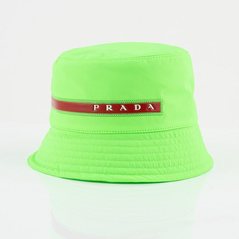 Prada, a neon green bucket hat, size S.