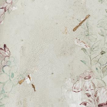 A Swedish tea table with faience tray, Rörstrand 1764. Later stand.