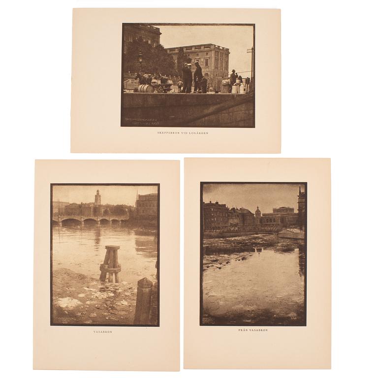 Henry B. Goodwin, three photo gravures from the book 'Vårt vackra Stockholm', signed in the negative.
