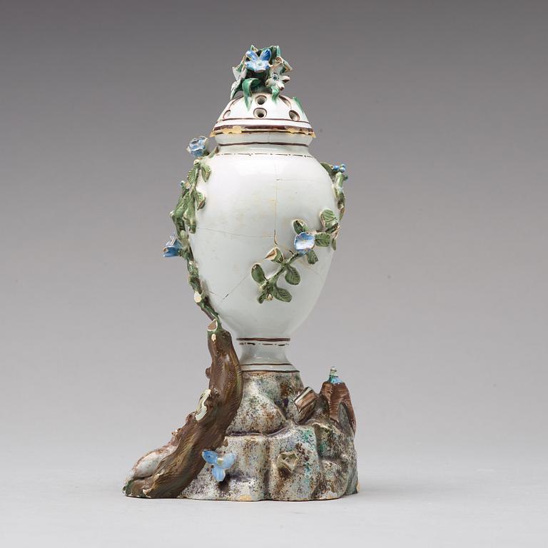 A Swedish Marieberg faience pottpurri vase with cover, 18th Century.