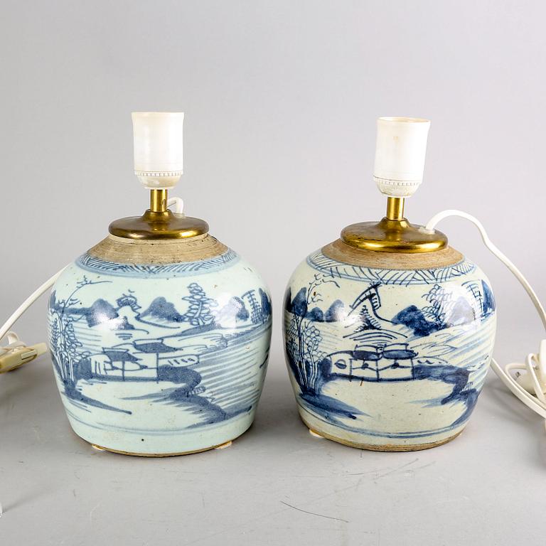 A set of two Chinese porcelain 19th century table lamps.