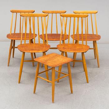 STOLAR, 3+2 samt PALL, Edsbyverken, varav tre märkta Fanett, Edsbyverken, 1950-tal.