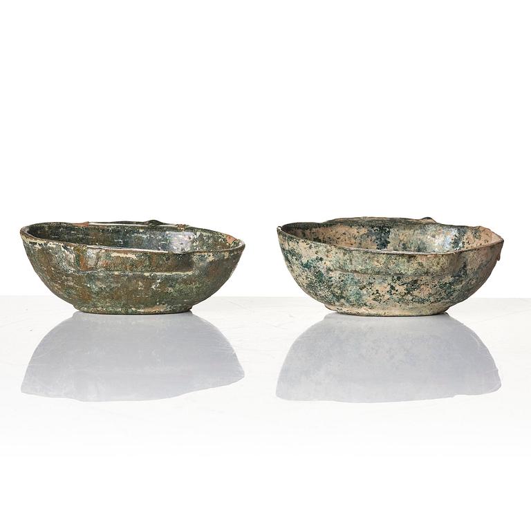 Two green glazed beakers, Han dynasty (206 B.C. - 220 A.D).