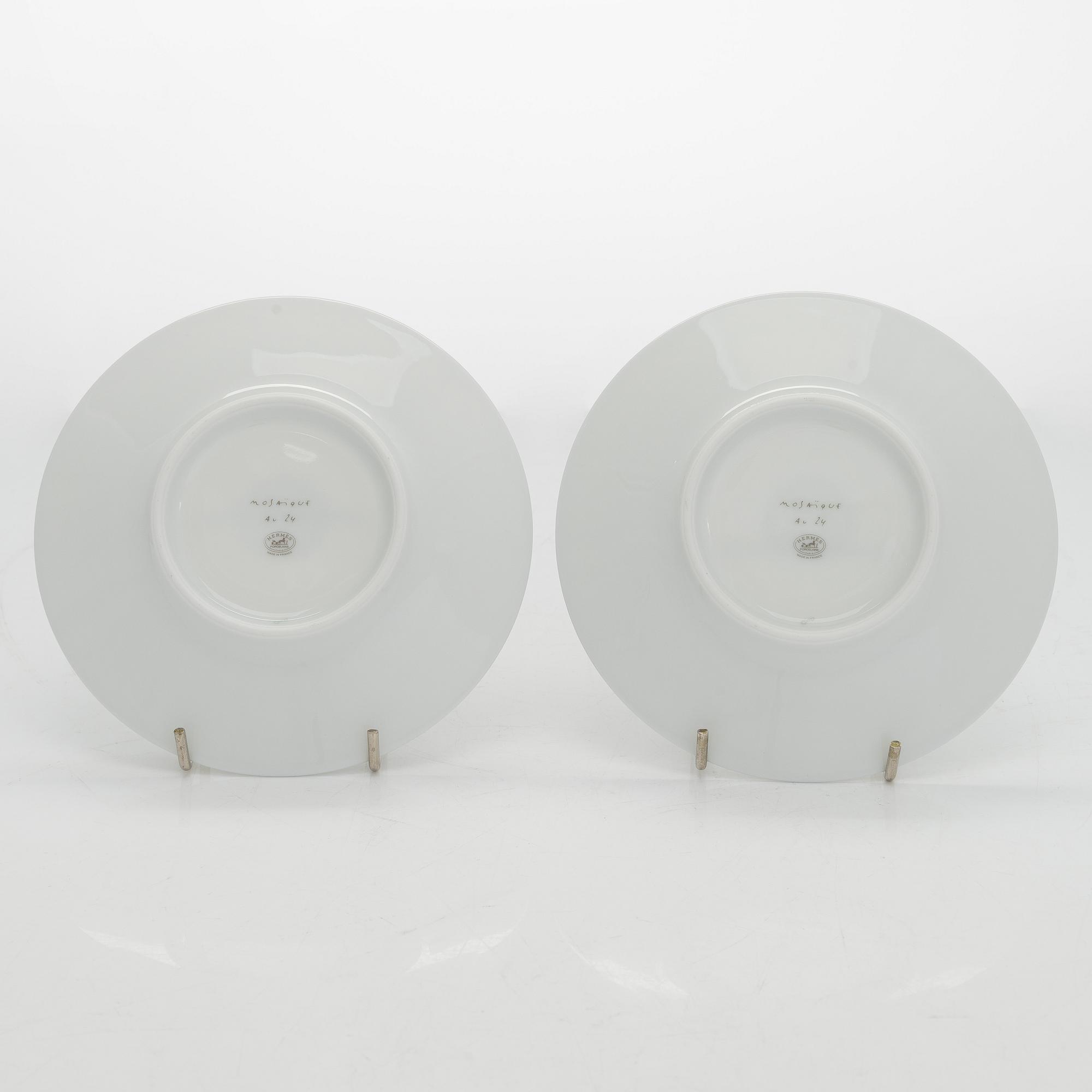 Hermès, cups with saucers, a pair, "Mosaique au 24".