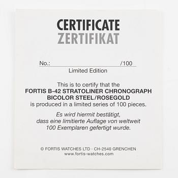Fortis, B-42 Stratoliner, "Limited 100th Anniversary Edition", chronograph, wristwatch, 43.5 mm.