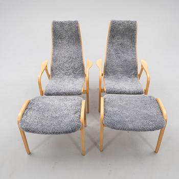 Yngve Ekström, armchair set with footstools, "Lamino", Swedese 2014.